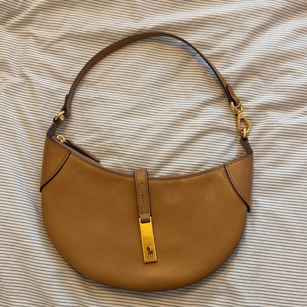 Polo by Ralph Lauren Camel Leather Crescent Shoulder Bag with Gold Hardware - Picture 6 of 10